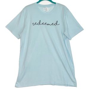 “Redeemed” Light Blue Christian Graphic Tee T-Shirt Women’s Size Large